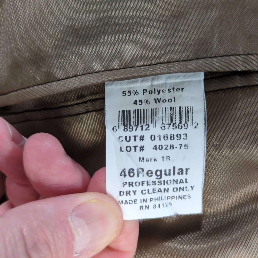 Meeting‎ Street Tan Suit Jacket Mens 46R Wool Blend Performance Blazer Classic - Picture 5 of 10